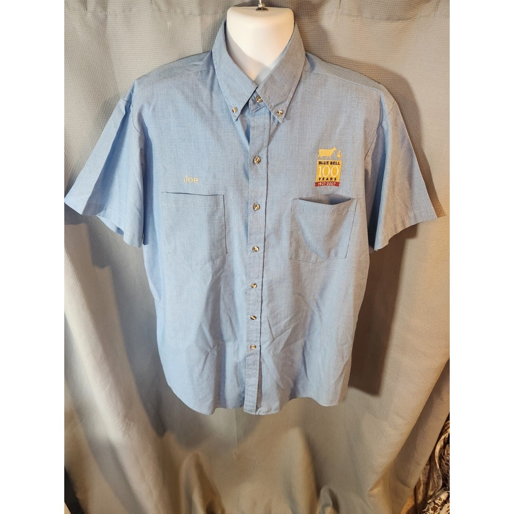 Vintage Blue Bell Ice Cream Riverside USA Uniform Men's Shirt Sz XXL 2XL White